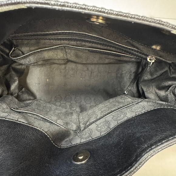 Michael Kors Hamilton Large Signature Monogram Logo Black Leather Satchel Tote - Picture 6 of 16